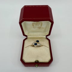 Rare Vintage Cartier Sugarloaf Blue Sapphire & Diamond Mimi 18k Gold Bypass Ring