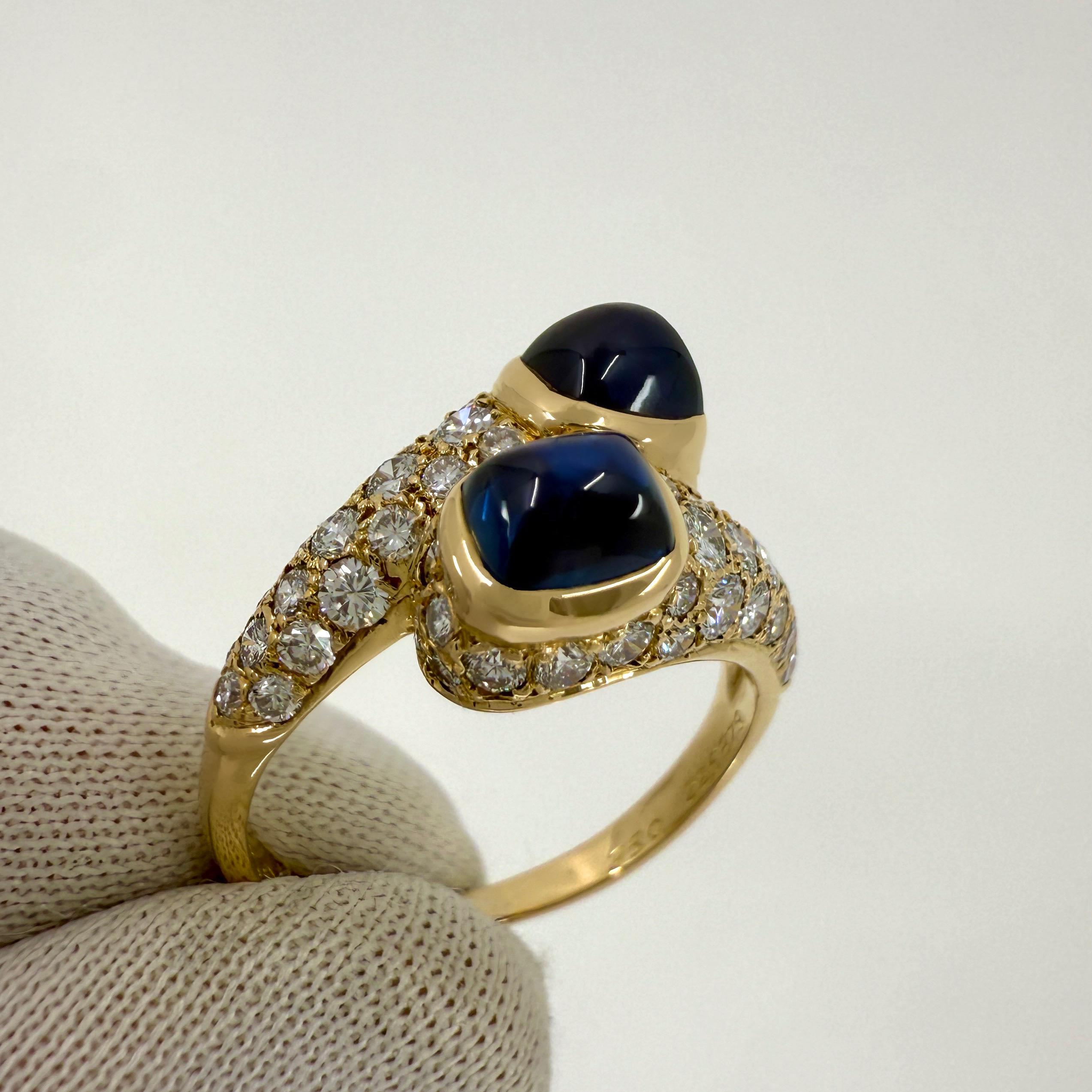 da uomo o donna Raro anello vintage Cartier Sugarloaf con zaffiro blu e diamanti Mimi in oro 18k in vendita