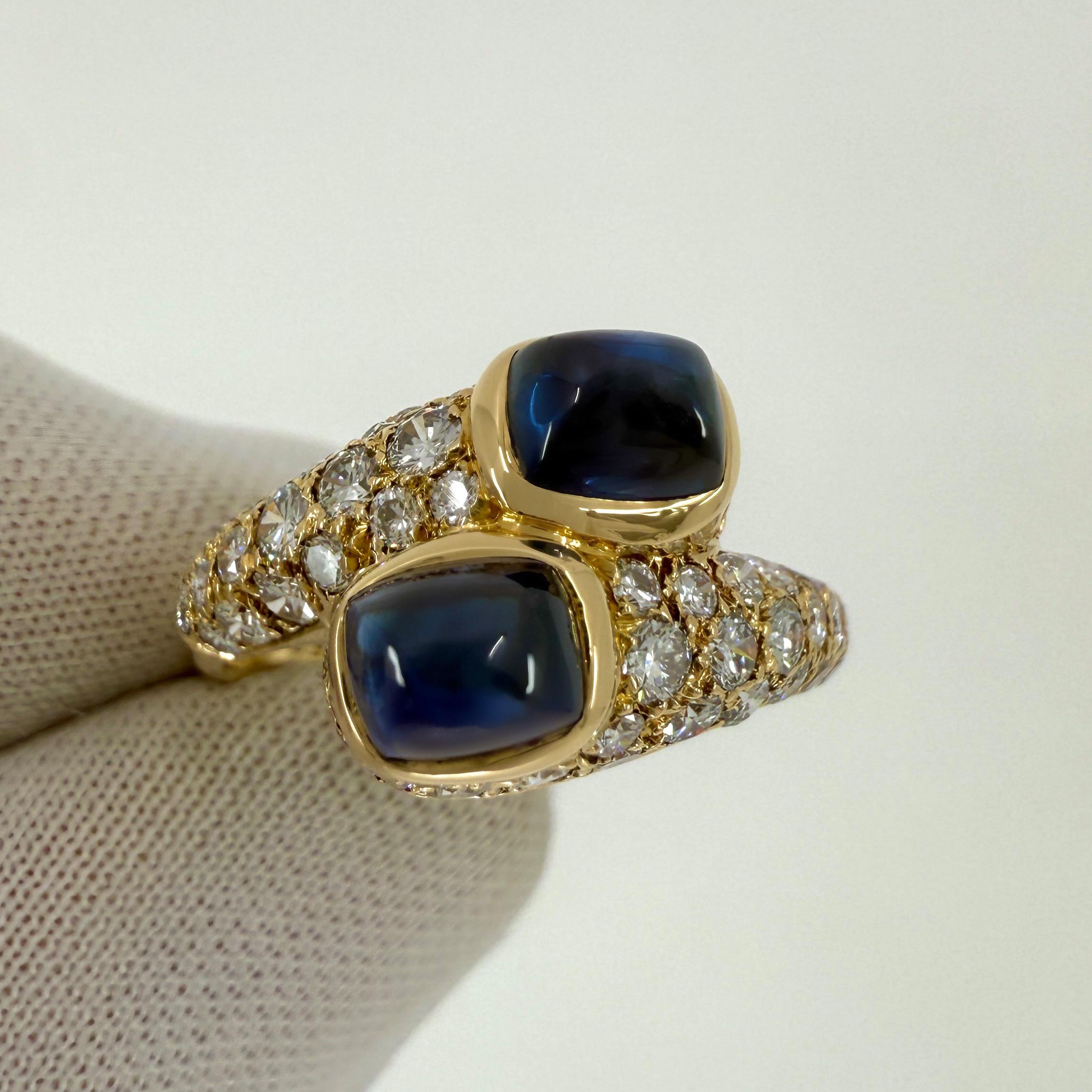Raro anello vintage Cartier Sugarloaf con zaffiro blu e diamanti Mimi in oro 18k in vendita 3