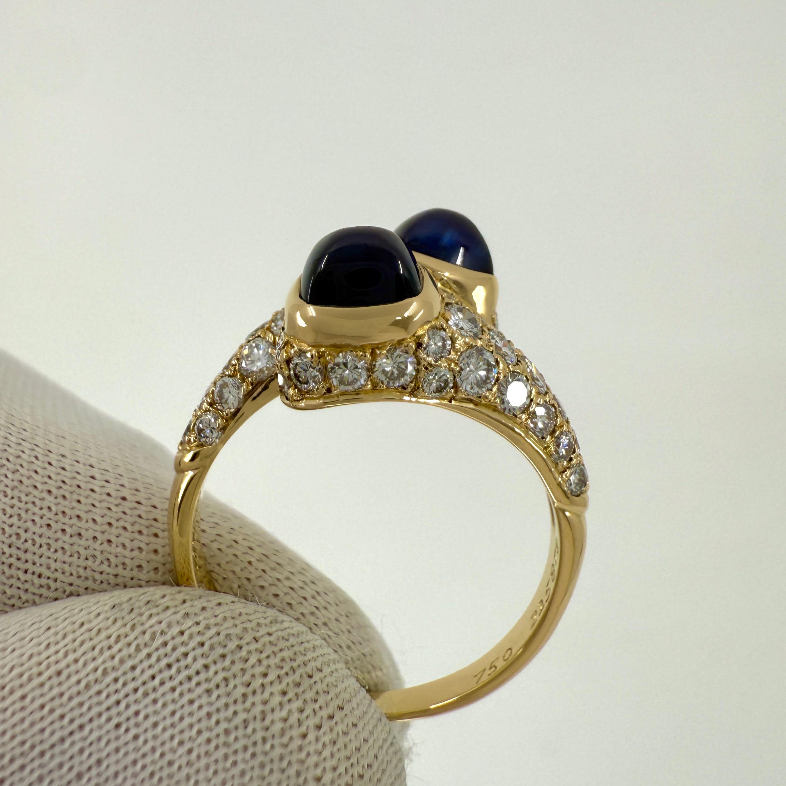 Raro anello vintage Cartier Sugarloaf con zaffiro blu e diamanti Mimi in oro 18k in vendita 4