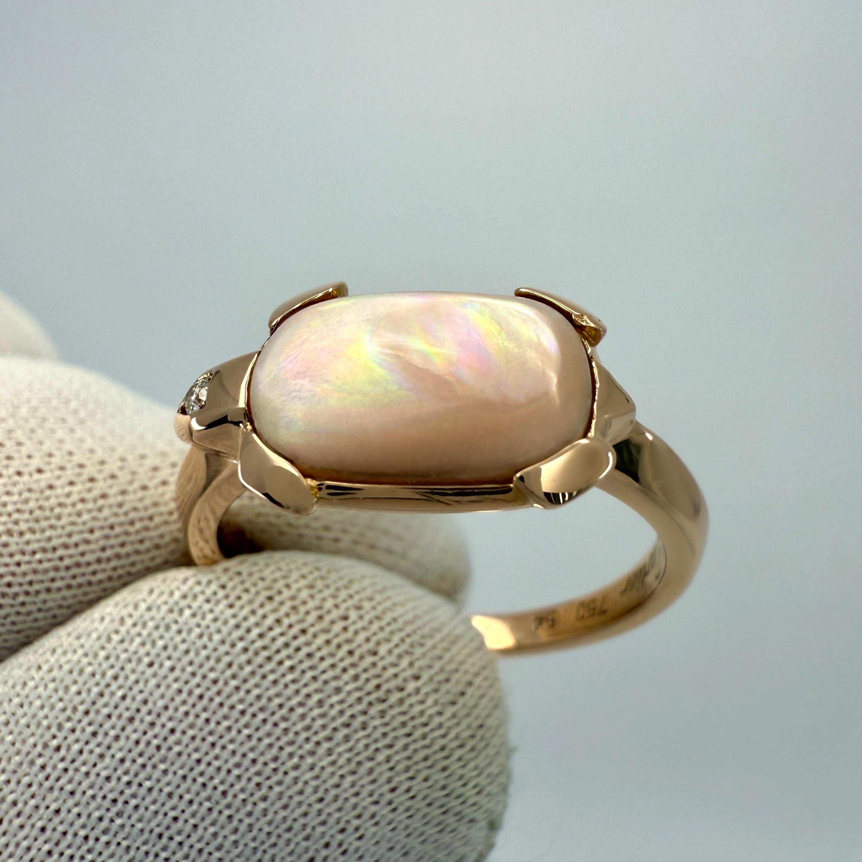 Rare Vintage Cartier Tortue Mother of Pearl & Diamond 18k Rose Gold Ring 54 N1/2 In Excellent Condition For Sale In Birmingham, GB