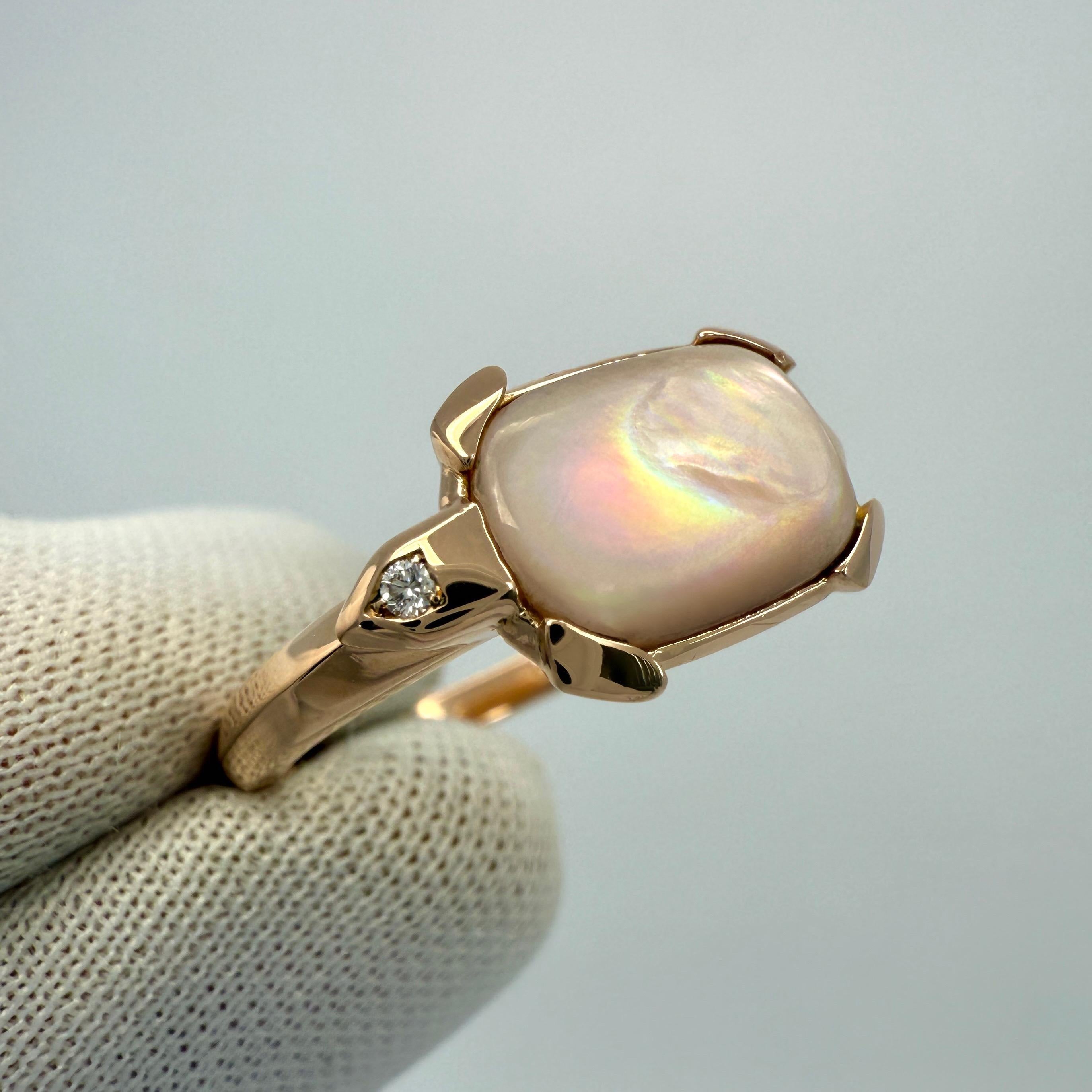 Rare Vintage Cartier Tortue Mother of Pearl & Diamond 18k Rose Gold Ring 54 N1/2 For Sale 1