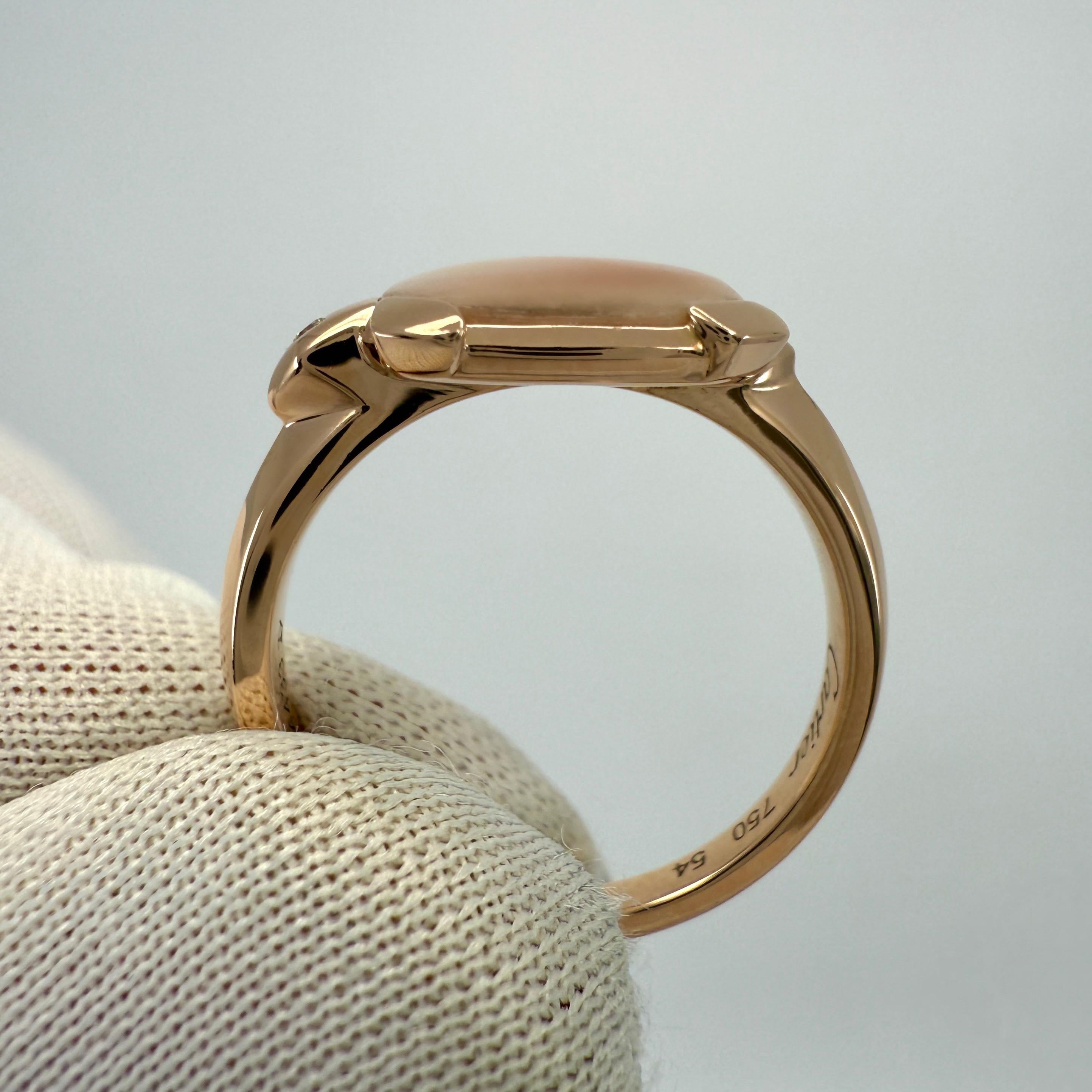 Rare Vintage Cartier Tortue Mother of Pearl & Diamond 18k Rose Gold Ring 54 N1/2 For Sale 3