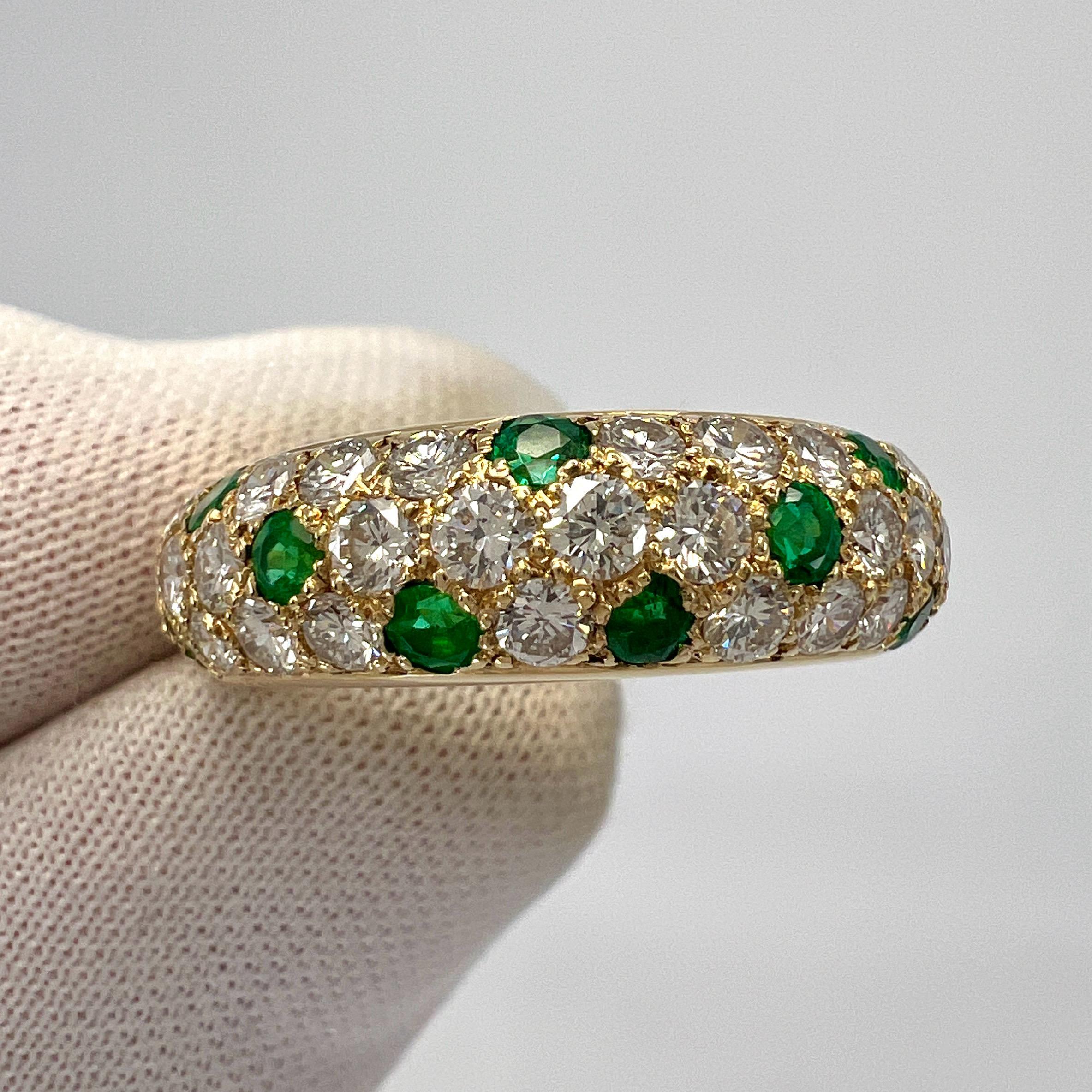 Rare Vintage Cartier Vivid Green Emerald Diamond 18k Yellow Gold Band Dome Ring 6
