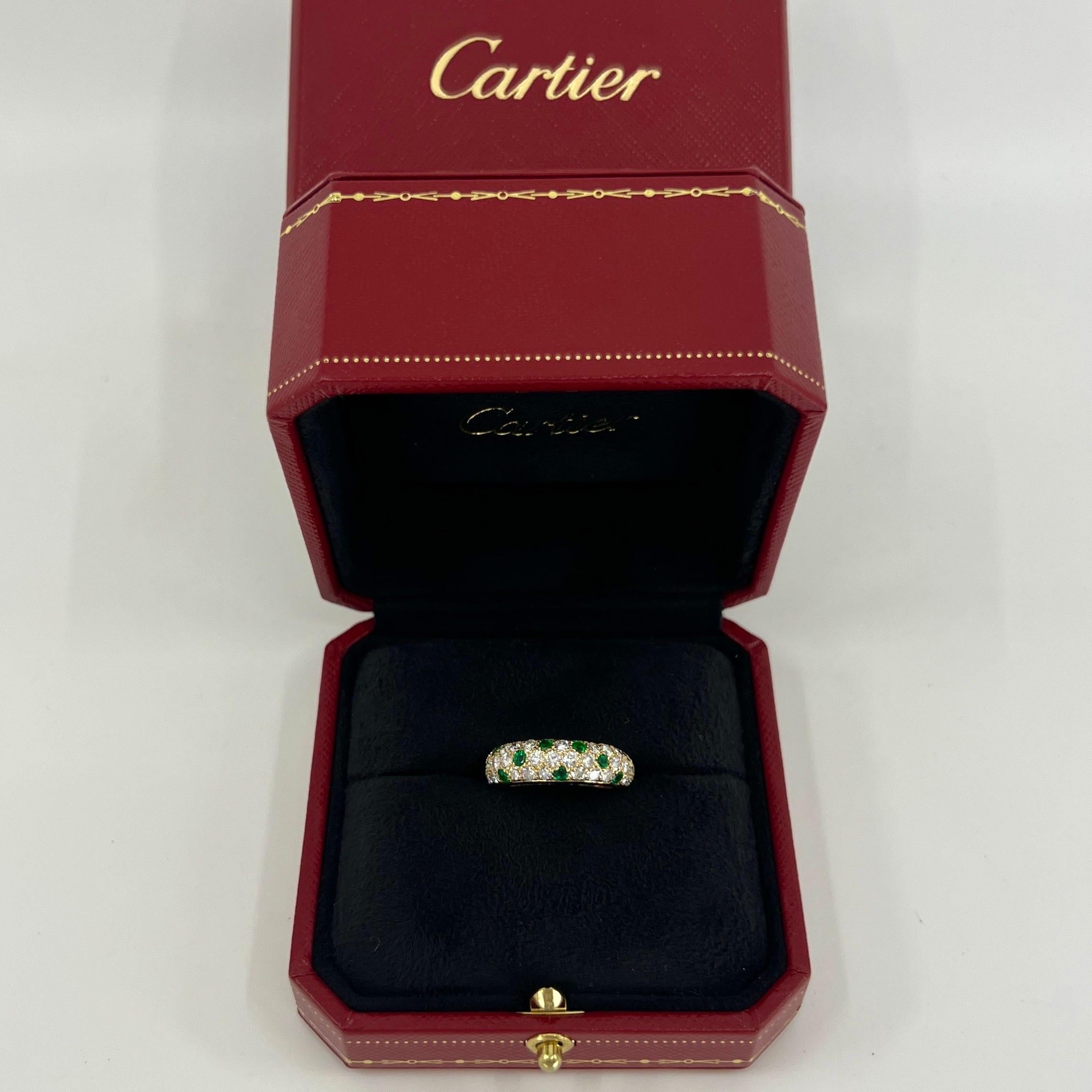 Rare Vintage Cartier Vivid Green Emerald Diamond 18k Yellow Gold Band Dome Ring 7