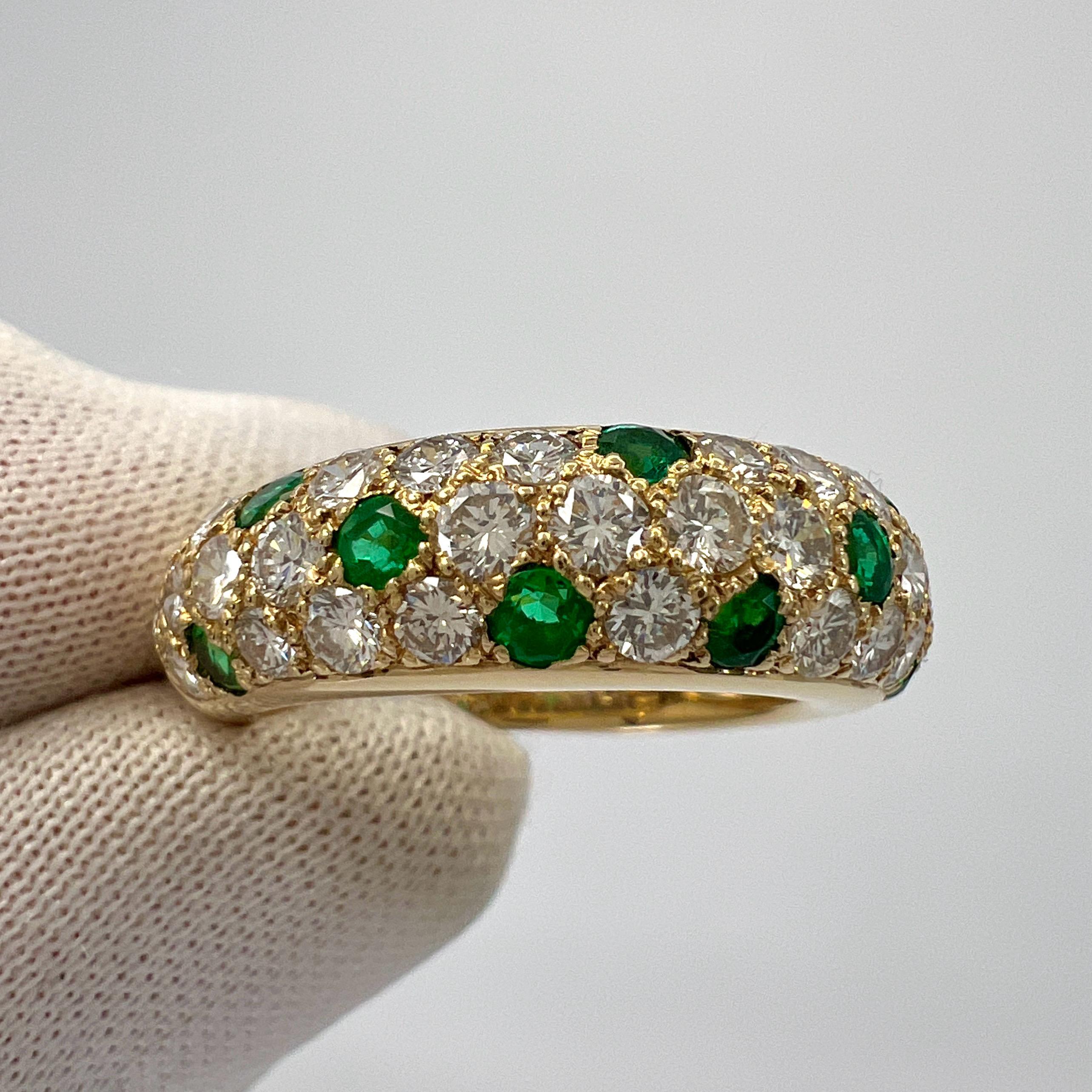 Women's or Men's Rare Vintage Cartier Vivid Green Emerald Diamond 18k Yellow Gold Band Dome Ring