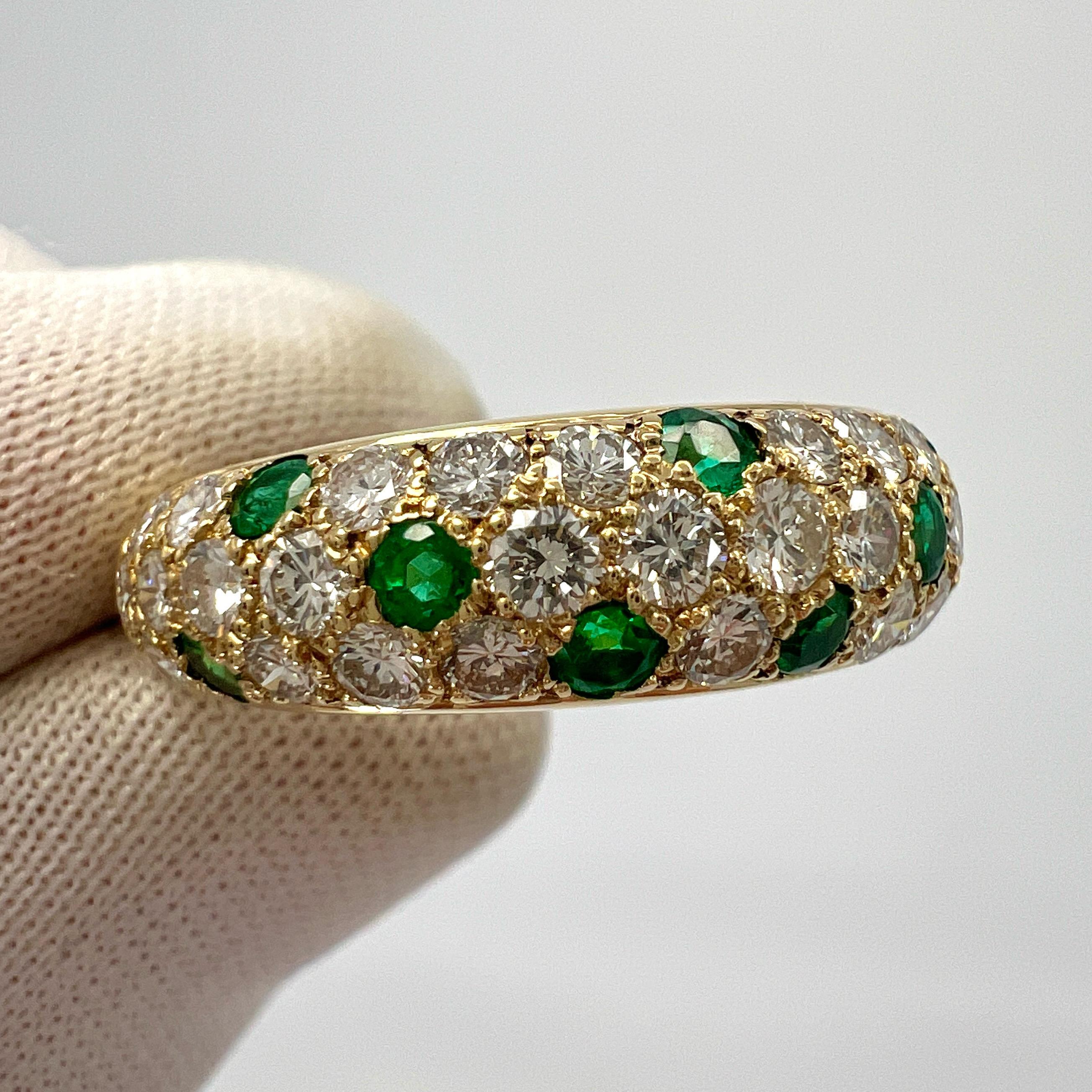 Rare Vintage Cartier Vivid Green Emerald Diamond 18k Yellow Gold Band Dome Ring 1