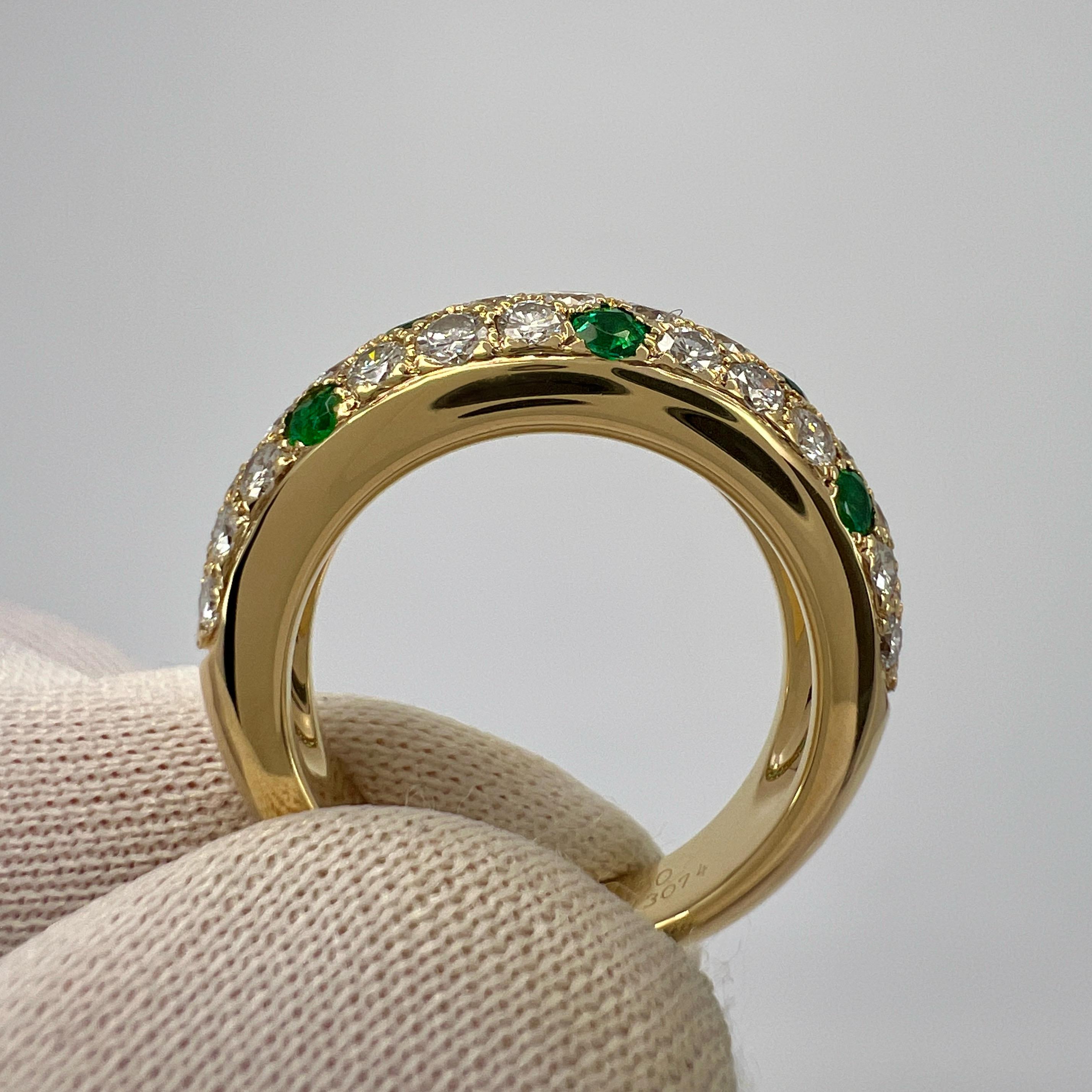 Rare Vintage Cartier Vivid Green Emerald Diamond 18k Yellow Gold Band Dome Ring 2