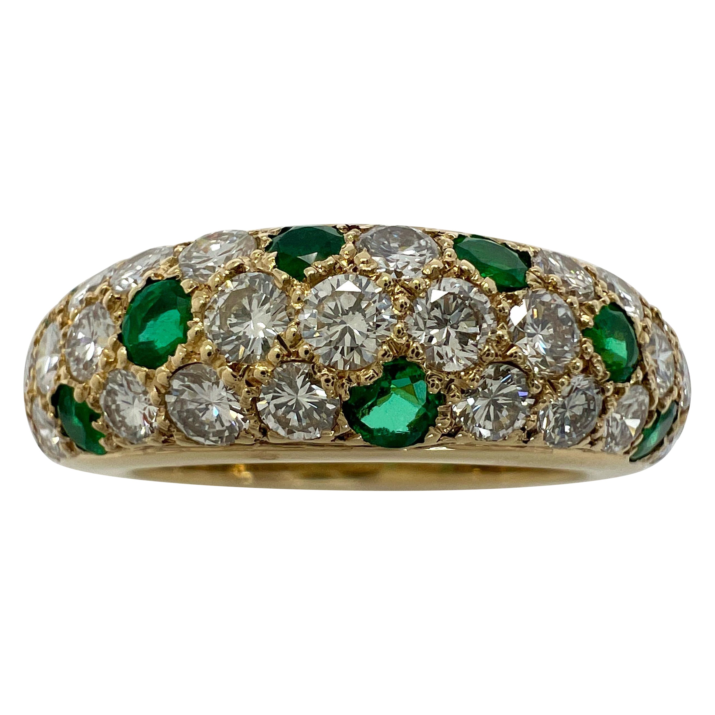 Seltene Vintage Cartier Vivid Green Emerald Diamond 18k Gelbgold Band Dome Ring
