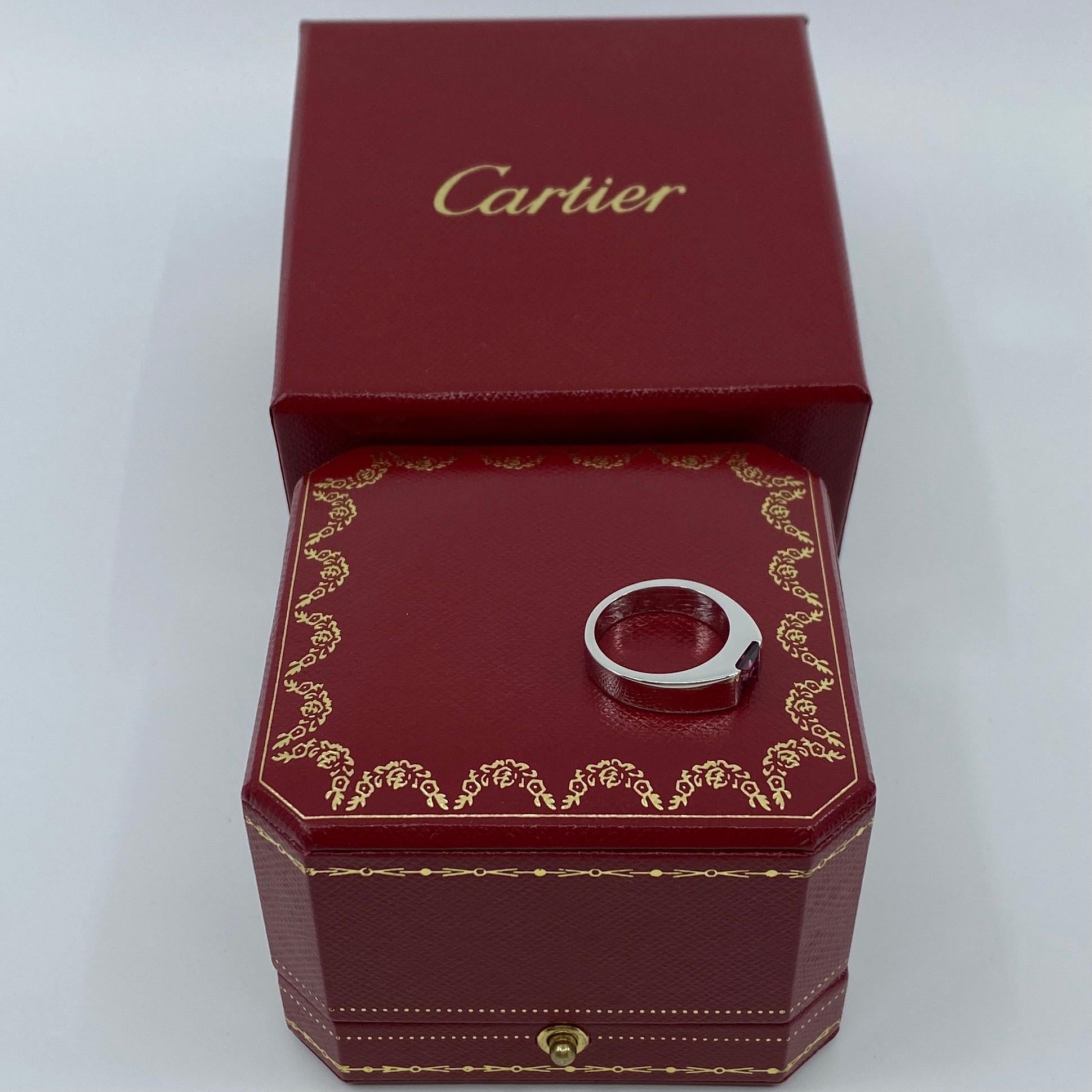 Rare Vintage Cartier Vivid Pink Purple Rhodolite Garnet 18k White Gold Tank Ring 4