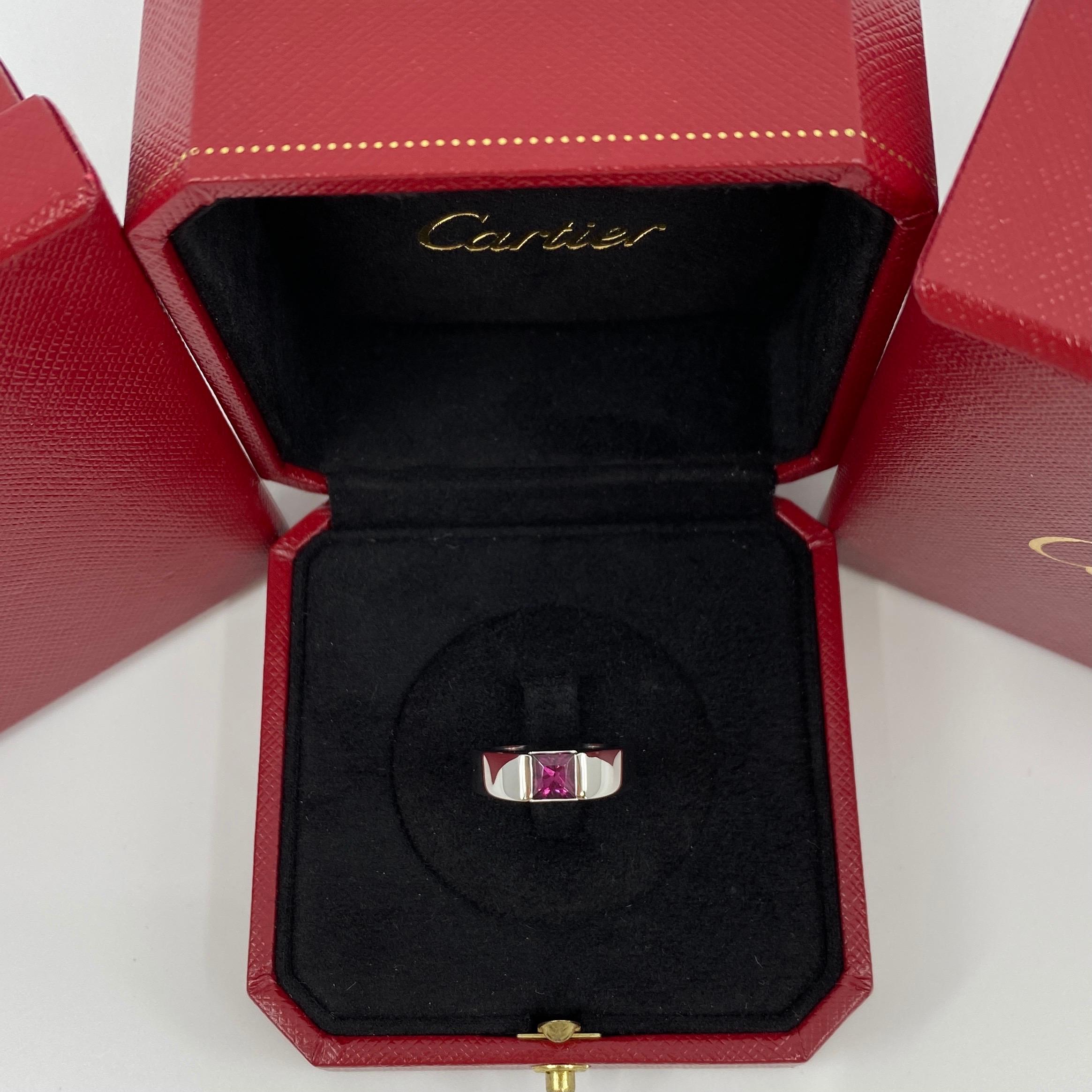 Rare Vintage Cartier Vivid Pink Purple Rhodolite Garnet 18k White Gold Tank Ring 1