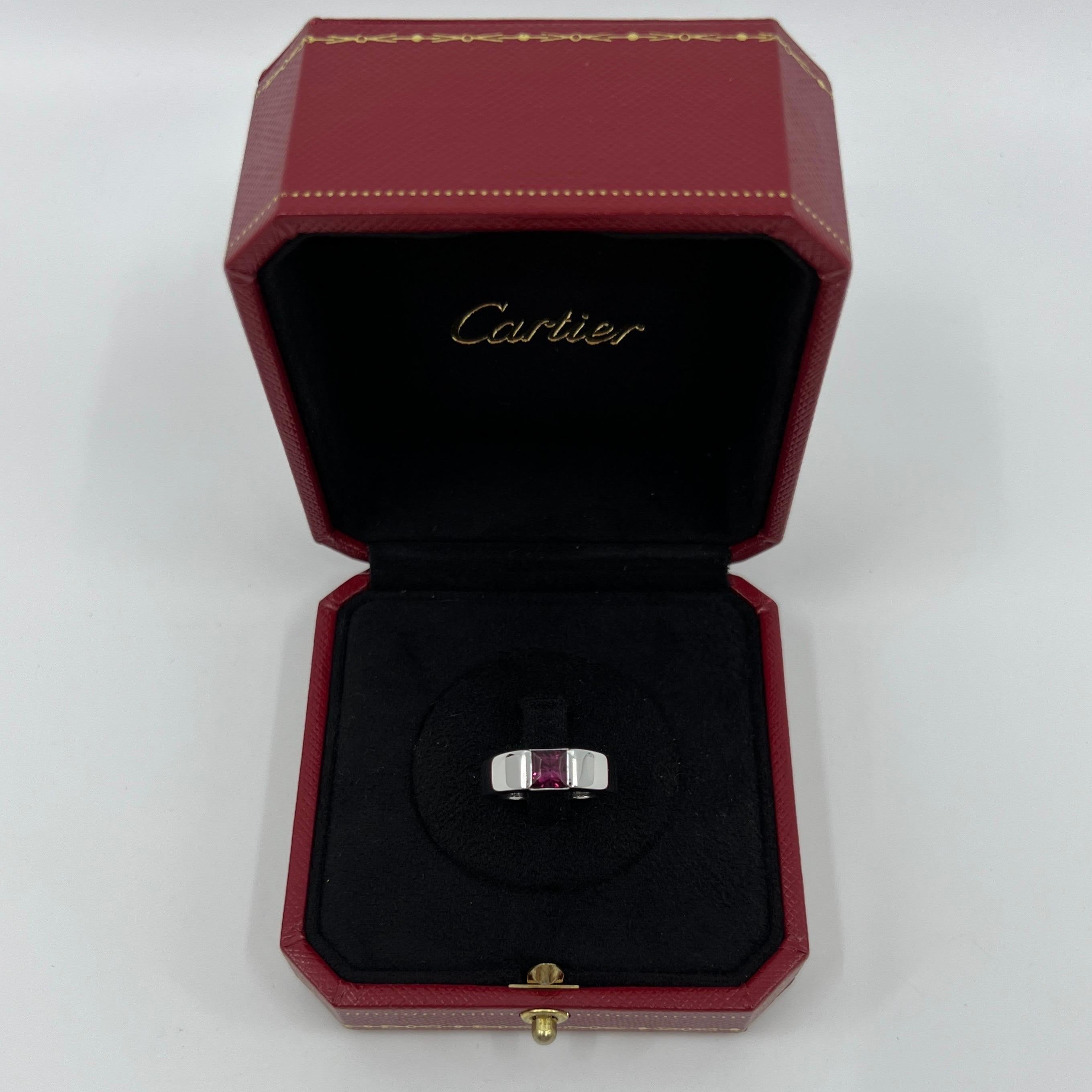 Rare Vintage Cartier Vivid Pink Purple Rhodolite Garnet 18k White Gold Tank Ring en vente 4