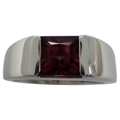Rare Vintage Cartier Vivid Pink Purple Rhodolite Garnet 18k White Gold Tank Ring