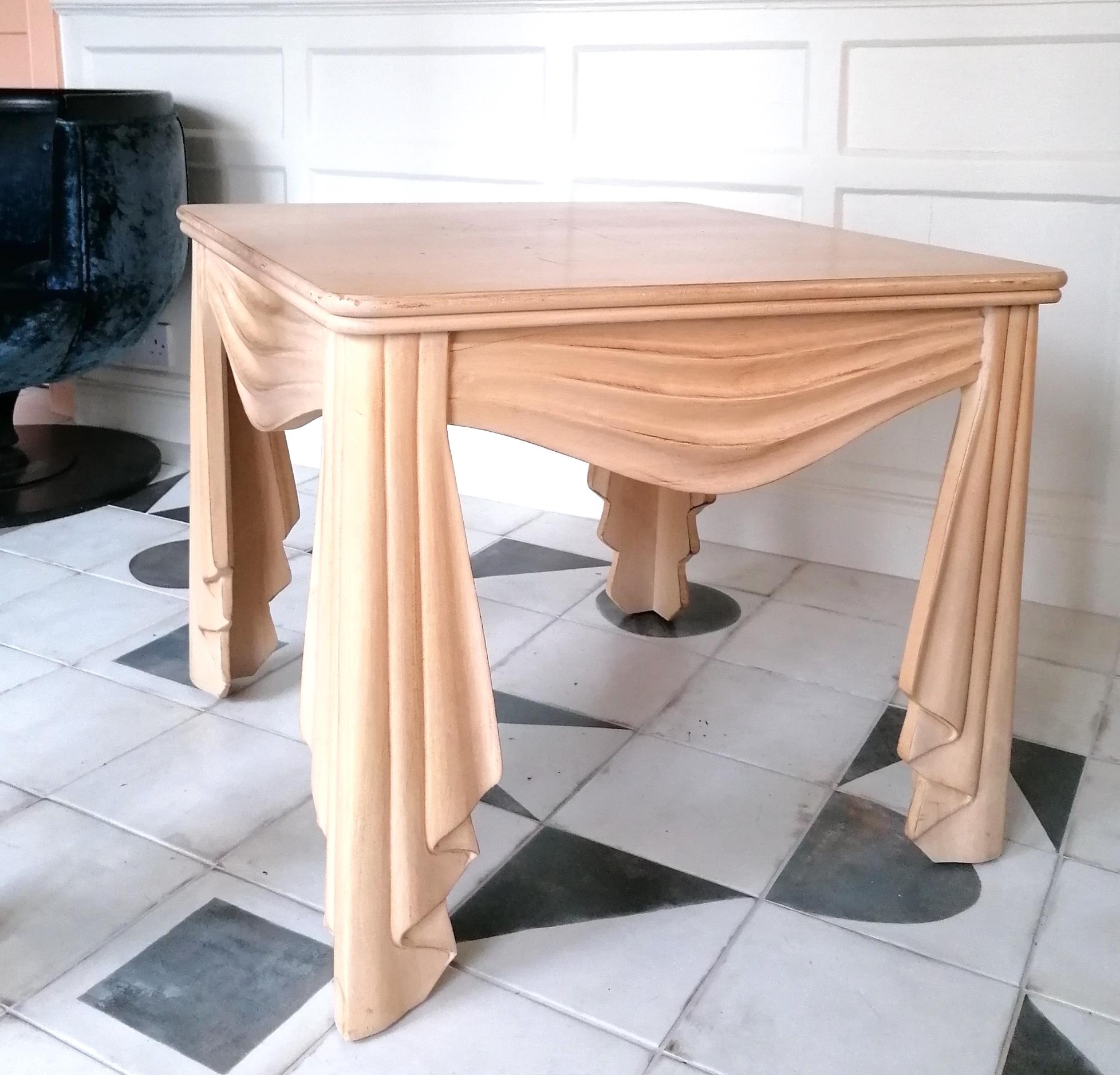 Rare Vintage Carved Wood Trompe L'oeil Draped Swags Side/End Table, USA, C1980s In Good Condition In Hastings, GB