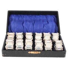 Rare Vintage Cased Set of Twelve Sterling Silver Napkin Rings Mid 20th C