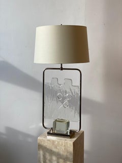 Rare Vintage Cast Glass + Chrome Lamp, Luciano Gaspari for Salviati Italy, 1960s