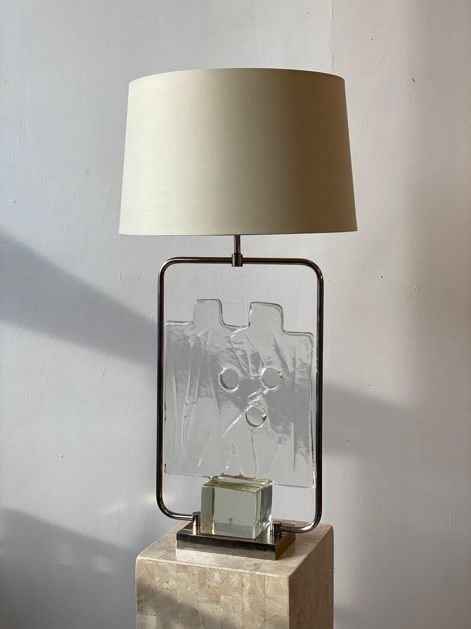 Mid-Century Modern Rare Vintage Cast Glass + Chrome Lamp, Luciano Gaspari for Salviati Italy, 1960s For Sale