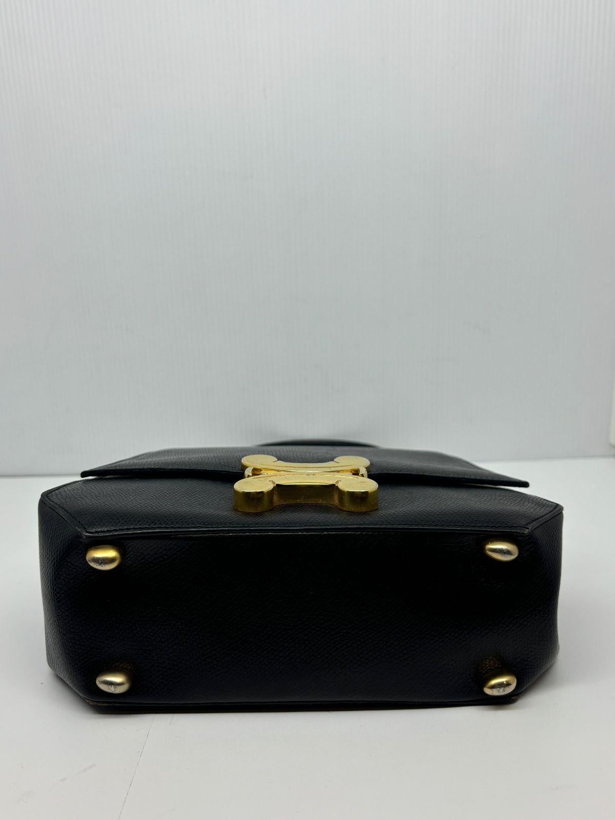 Rare Vintage Celine Black Grain Leather Triomphe  2-Way Bag 7