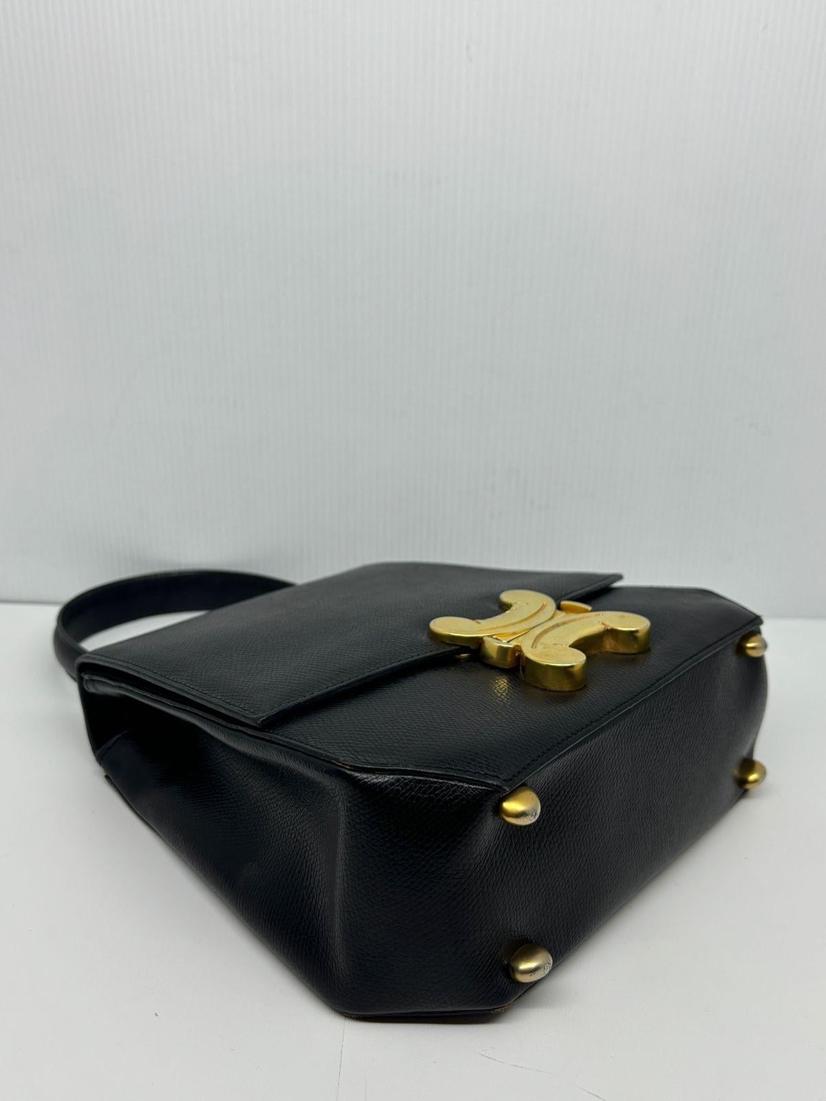 Rare Vintage Celine Black Grain Leather Triomphe  2-Way Bag 8