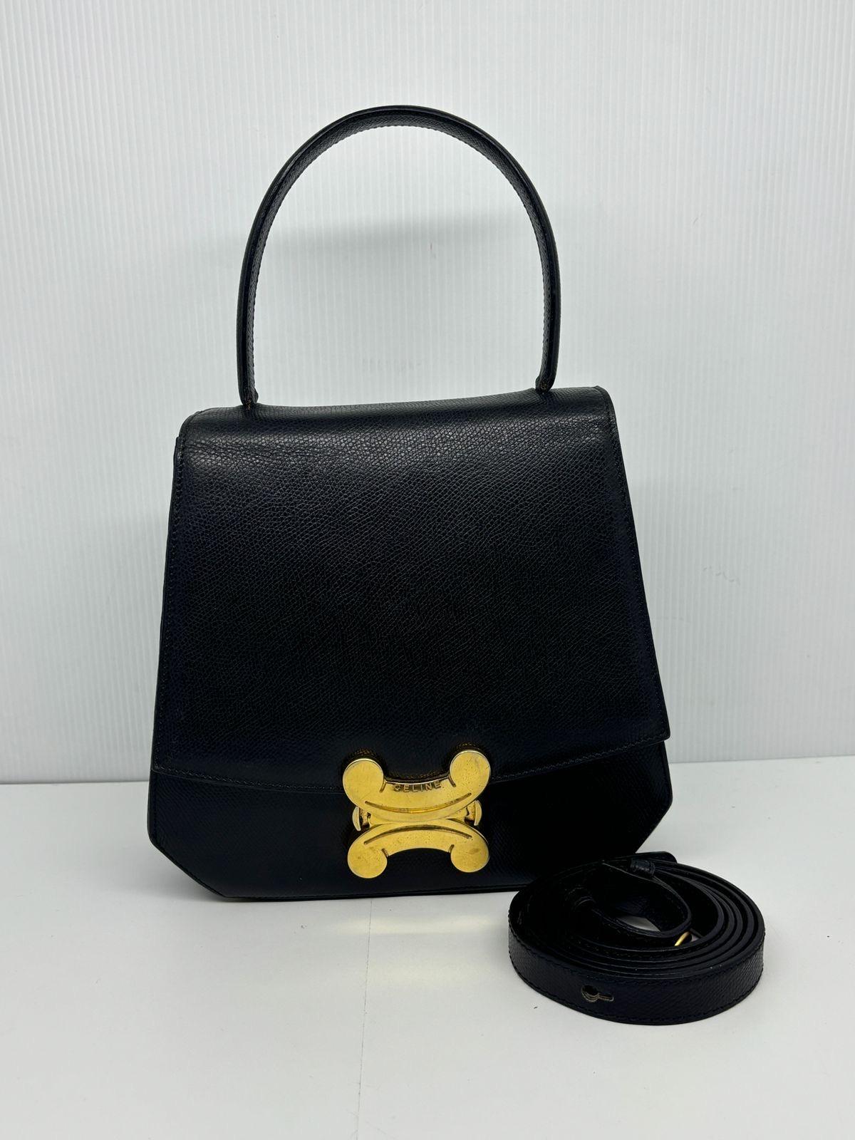 Rare Vintage Celine Black Grain Leather Triomphe  2-Way Bag 9