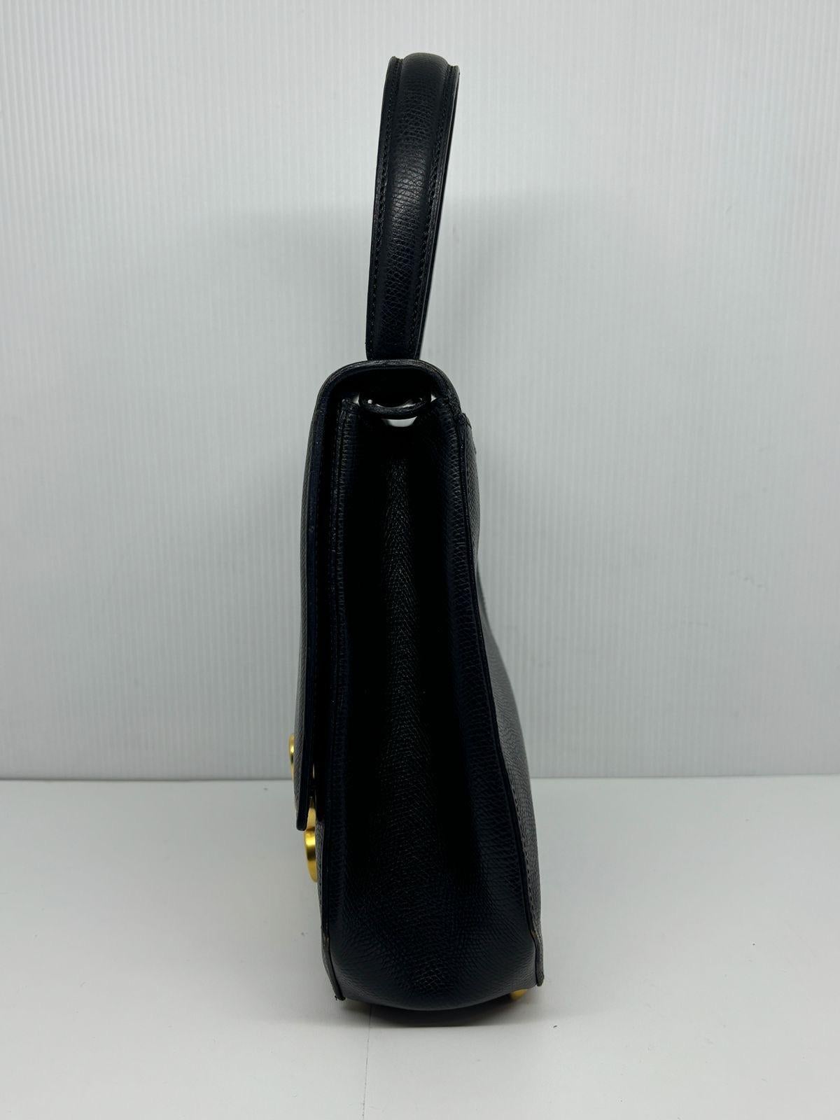 Rare Vintage Celine Black Grain Leather Triomphe  2-Way Bag 3
