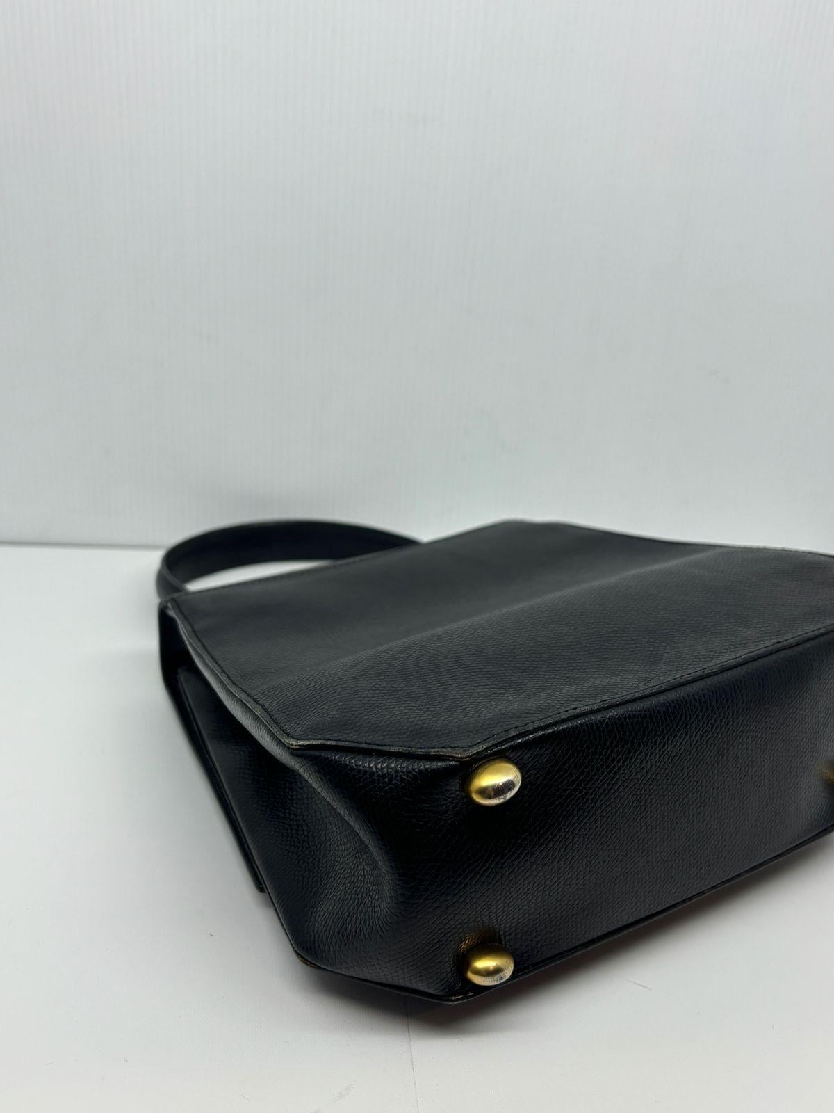 Rare Vintage Celine Black Grain Leather Triomphe  2-Way Bag 5
