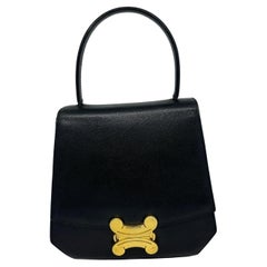 Rare Vintage Celine Black Grain Leather Triomphe  2-Way Bag