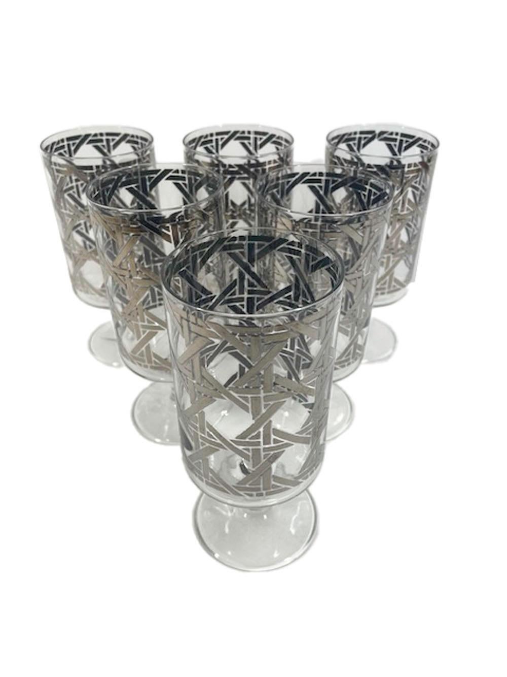 Mid-Century Modern Rare, Vintage Cera Glass, Silver Basket Weave Footed Cocktail Glasses For Sale