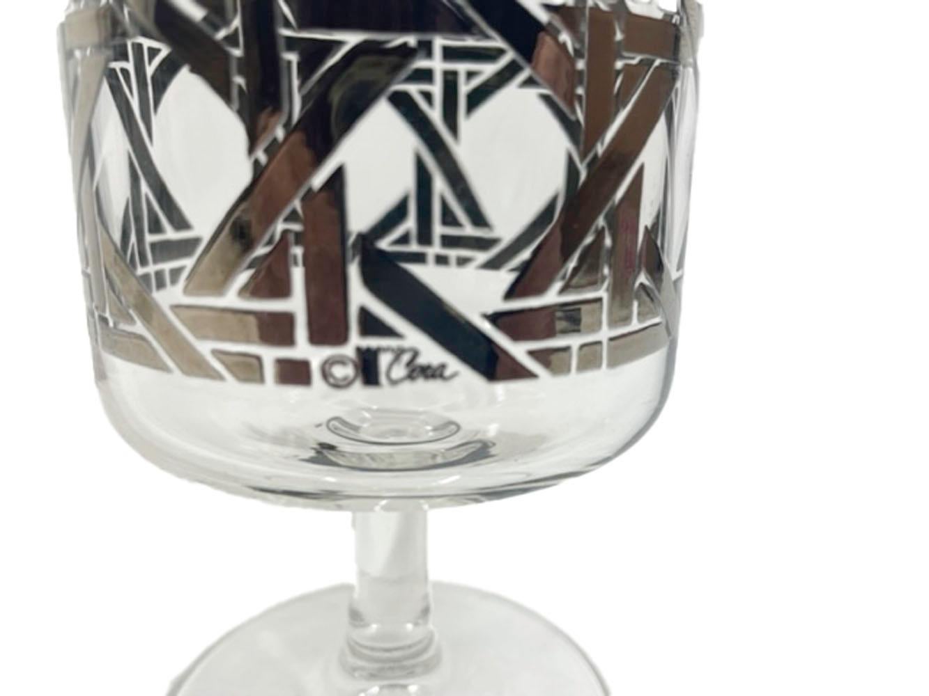 American Rare, Vintage Cera Glass, Silver Basket Weave Footed Cocktail Glasses For Sale