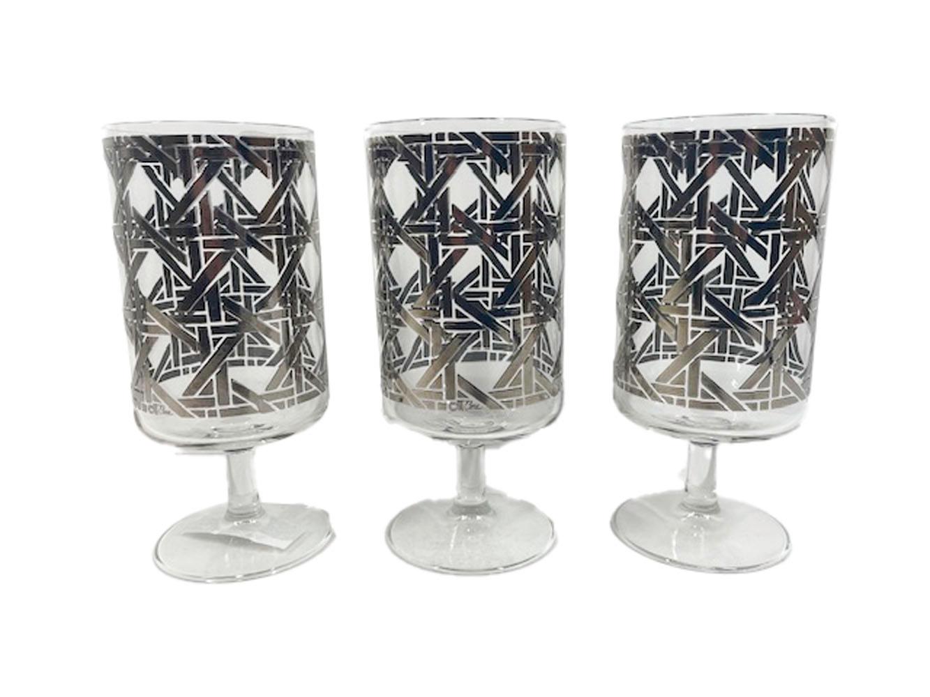 Rare, Vintage Cera Glass, Silver Basket Weave Footed Cocktail Glasses In Good Condition For Sale In Nantucket, MA