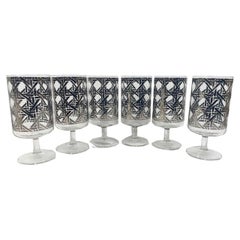 Rare, Retro Cera Glass, Silver Basket Weave Footed Cocktail Glasses
