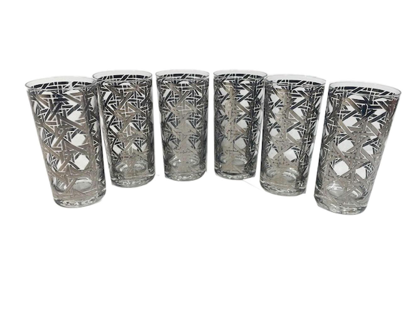 Mid-Century Modern RARE, Vintage Cera Glass, Silver Basket Weave Highball Glasses For Sale