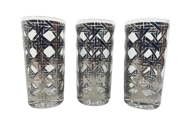 RARE, Vintage Cera Glass, Silver Basket Weave Highball Glasses For Sale