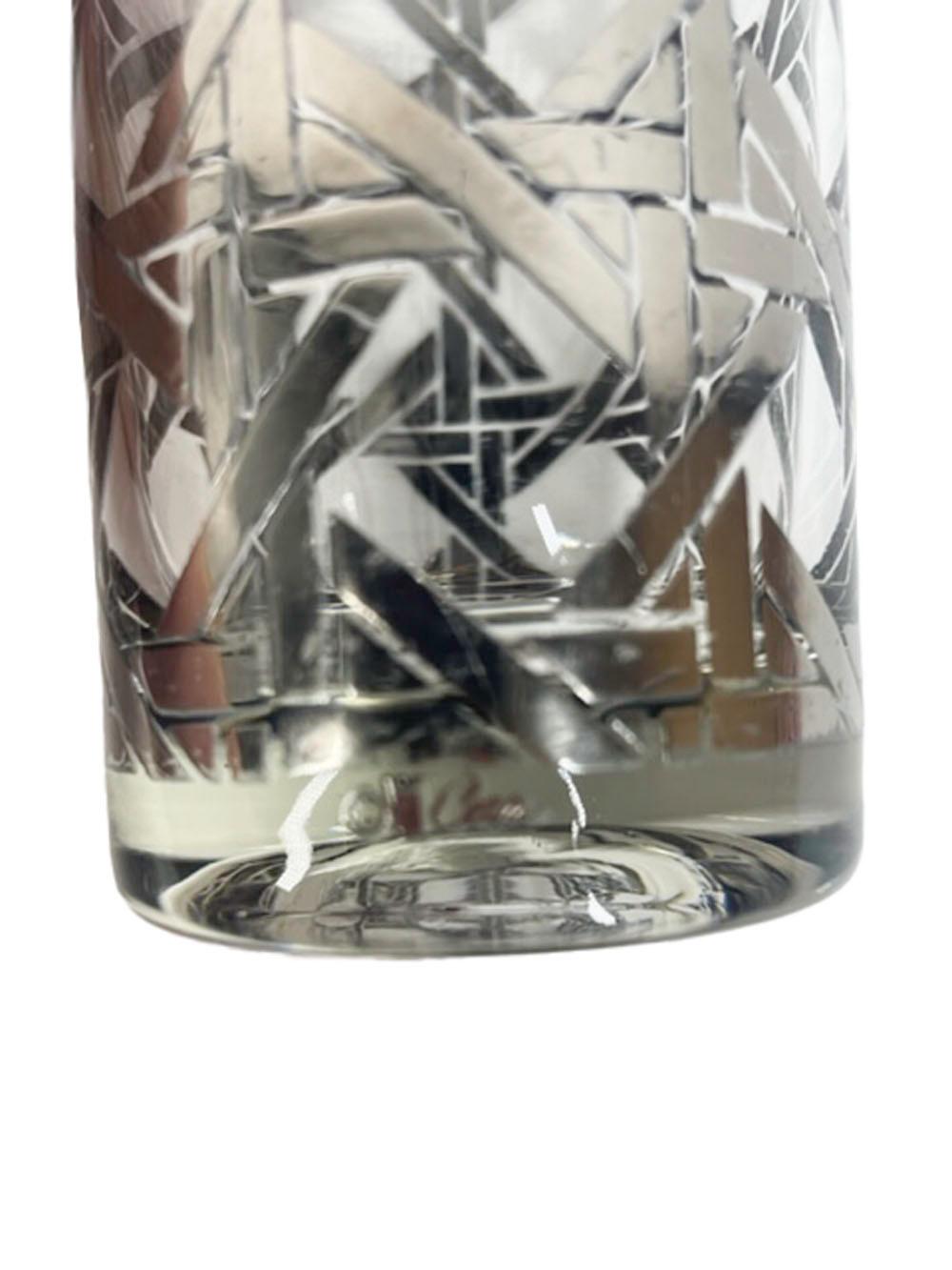 20th Century RARE, Vintage Cera Glass, Silver Basket Weave Highball Glasses For Sale