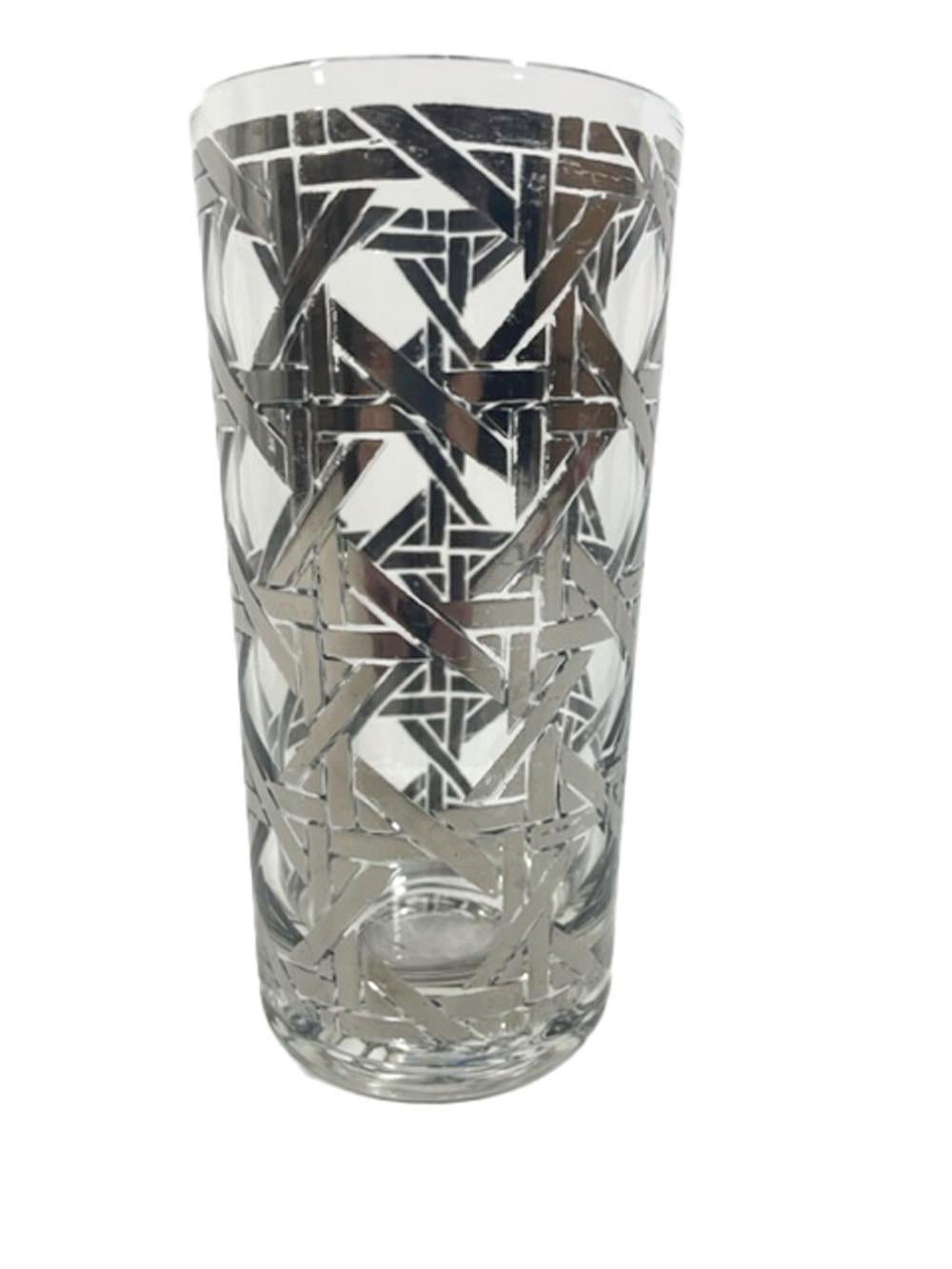 RARE, Vintage Cera Glass, Silver Basket Weave Highball Glasses For Sale 1