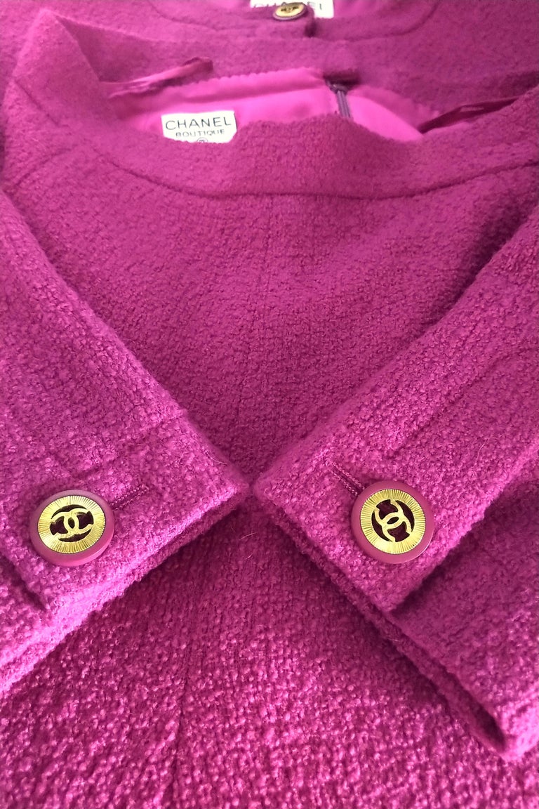 Rare Vintage Chanel 1980's CC Pink Violet Tweed Jacket Skirt Suit FR 40 ...