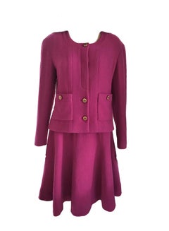 Rare Vintage Chanel 1980's CC Pink Violet Tweed Jacket Skirt Suit FR 40/ US 6 8