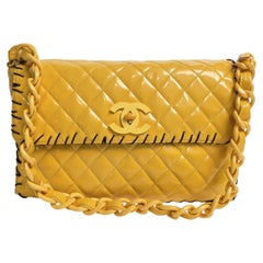Rare Vintage Chanel 1994 Yellow Vinyl XL Flap Bag