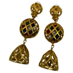 Seltene Vintage Chanel Birdcage Gripoix Bell Ohrringe, 1970er-1980er