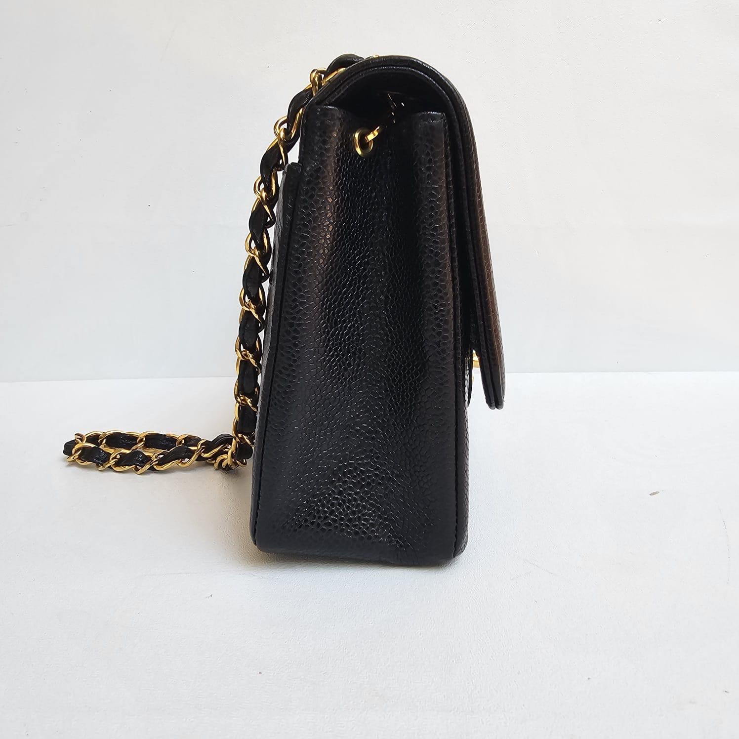 Rare Vintage Chanel Black Caviar Vertical Quilted Medium Flap Bag For Sale 3