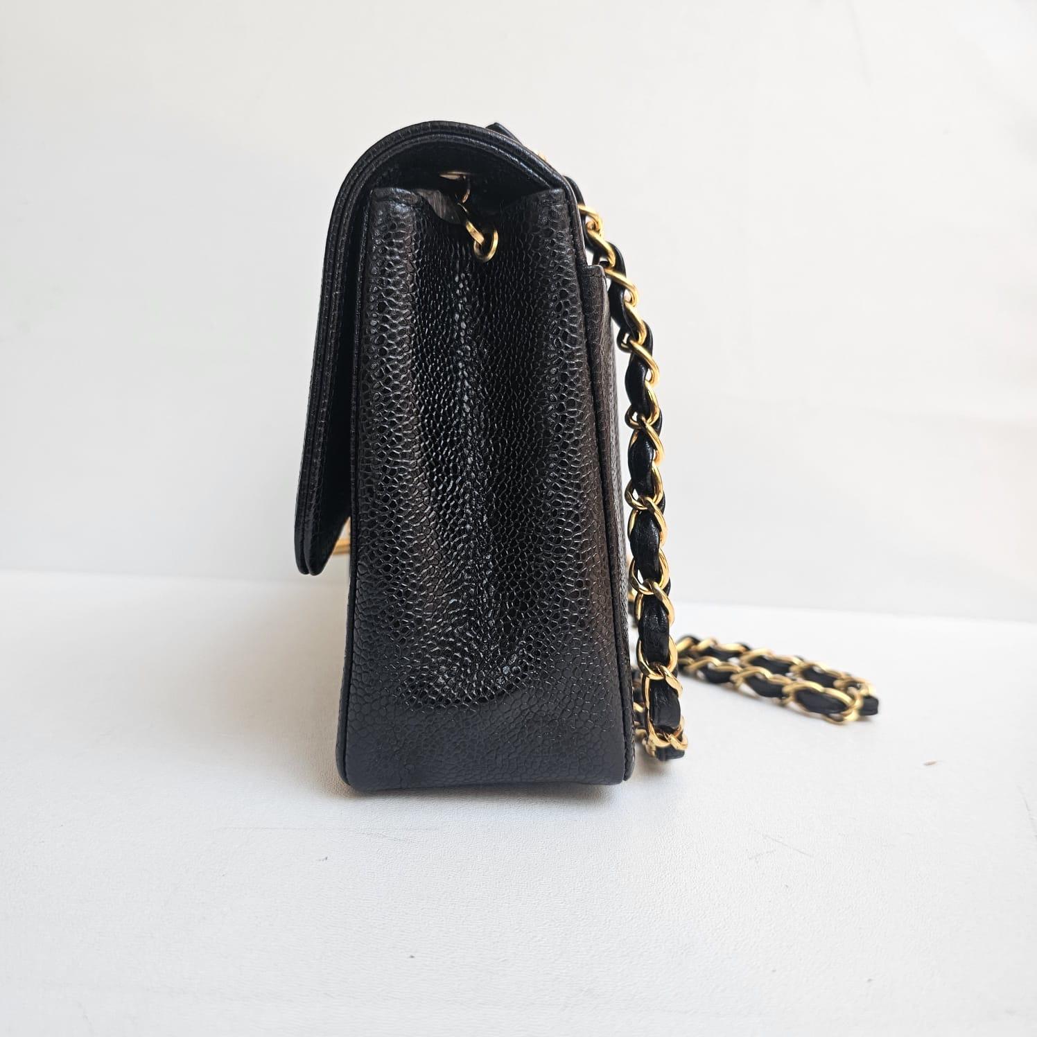 Rare Vintage Chanel Black Caviar Vertical Quilted Medium Flap Bag For Sale 4