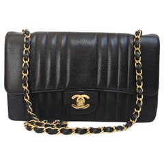 Rare Retro Chanel Black Caviar Vertical Quilted Medium Flap Bag