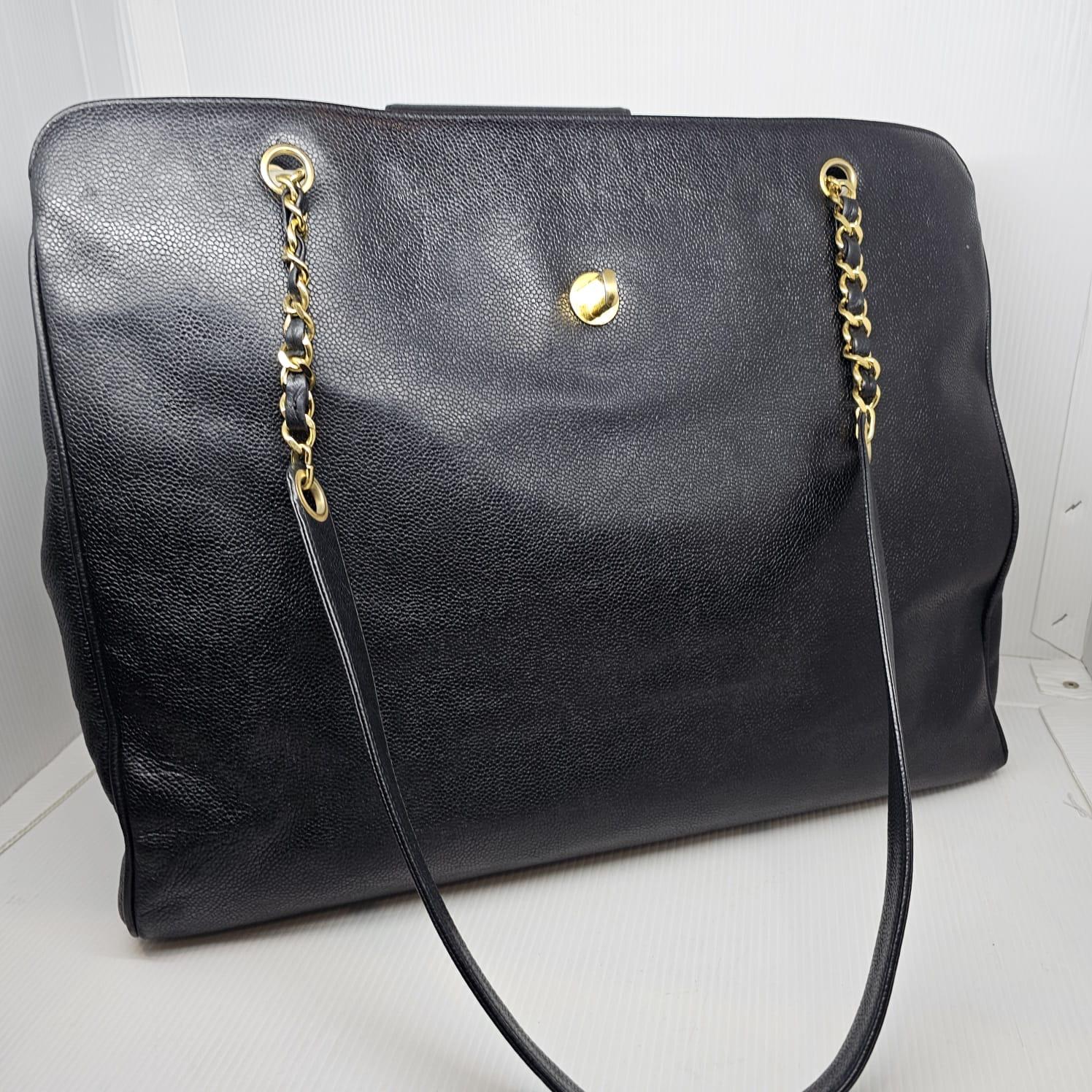 Rare Vintage Chanel Black Caviar XL Supermodel Tote 15