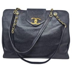 Rare Vintage Chanel Black Caviar XL Supermodel Tote