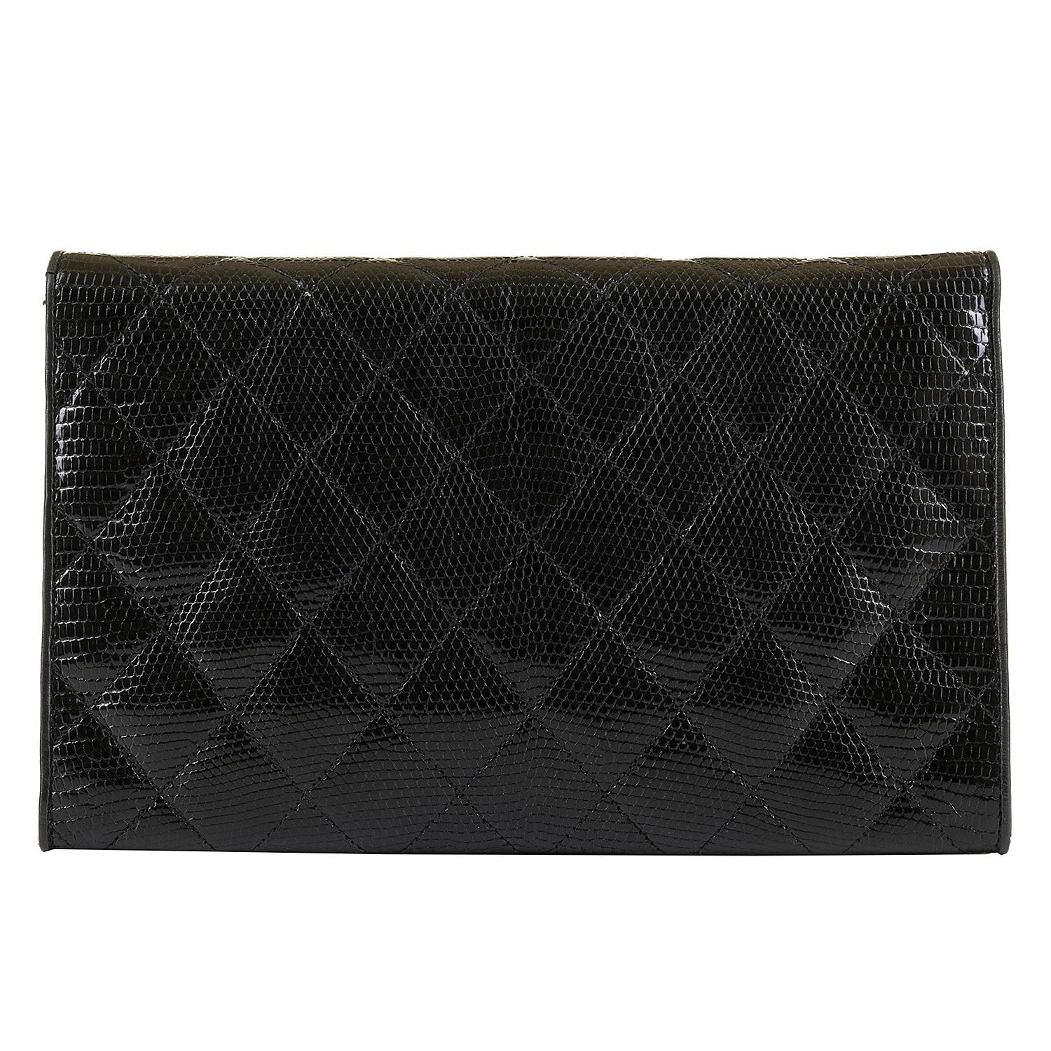 Rare Vintage Chanel Black Lizard Evening Bag by Karl Lagerfeld In Excellent Condition For Sale In London, GB