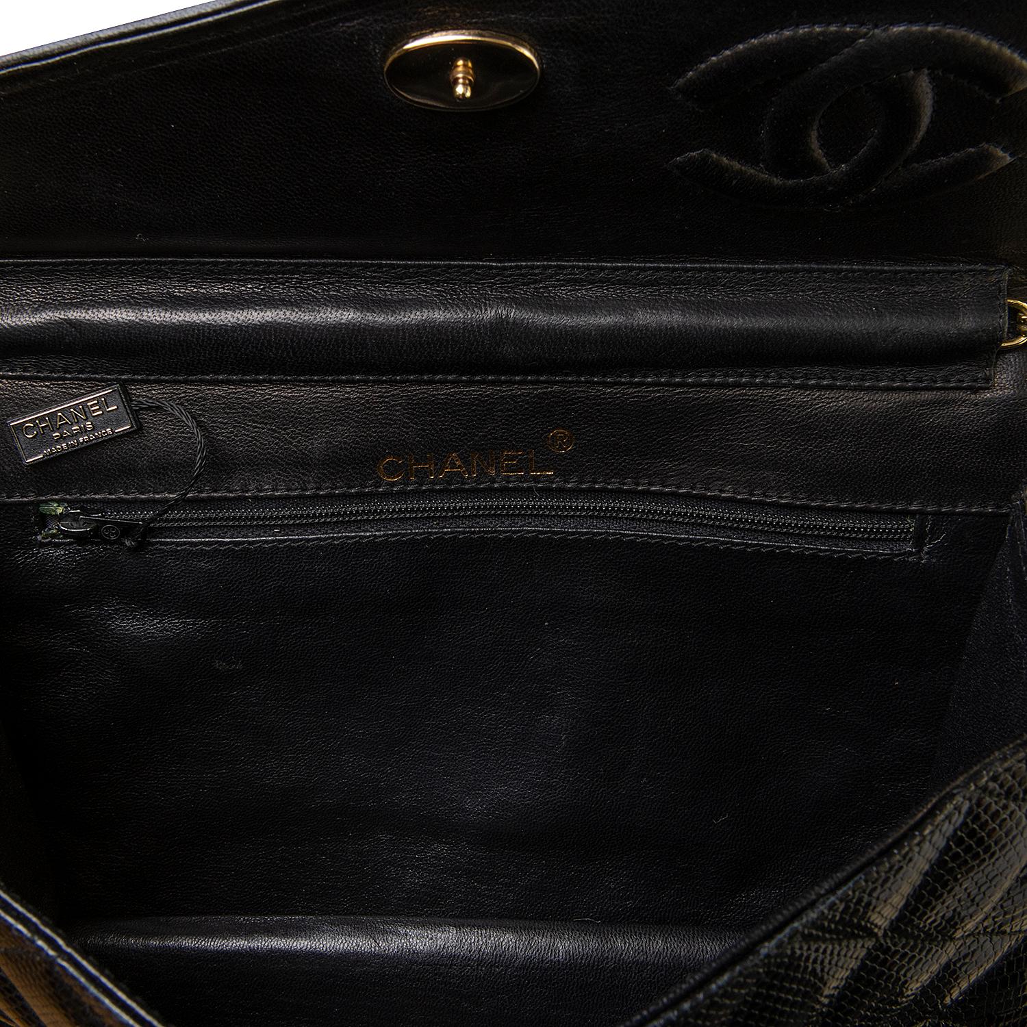 Rare Vintage Chanel Black Lizard Evening Bag by Karl Lagerfeld For Sale 2
