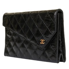 Rare Retro Chanel Black Lizard Evening Bag by Karl Lagerfeld