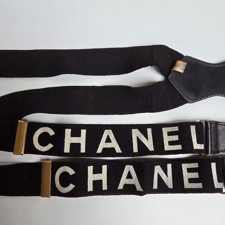 Rare Vintage Chanel Black Logo Suspender For Sale at 1stDibs