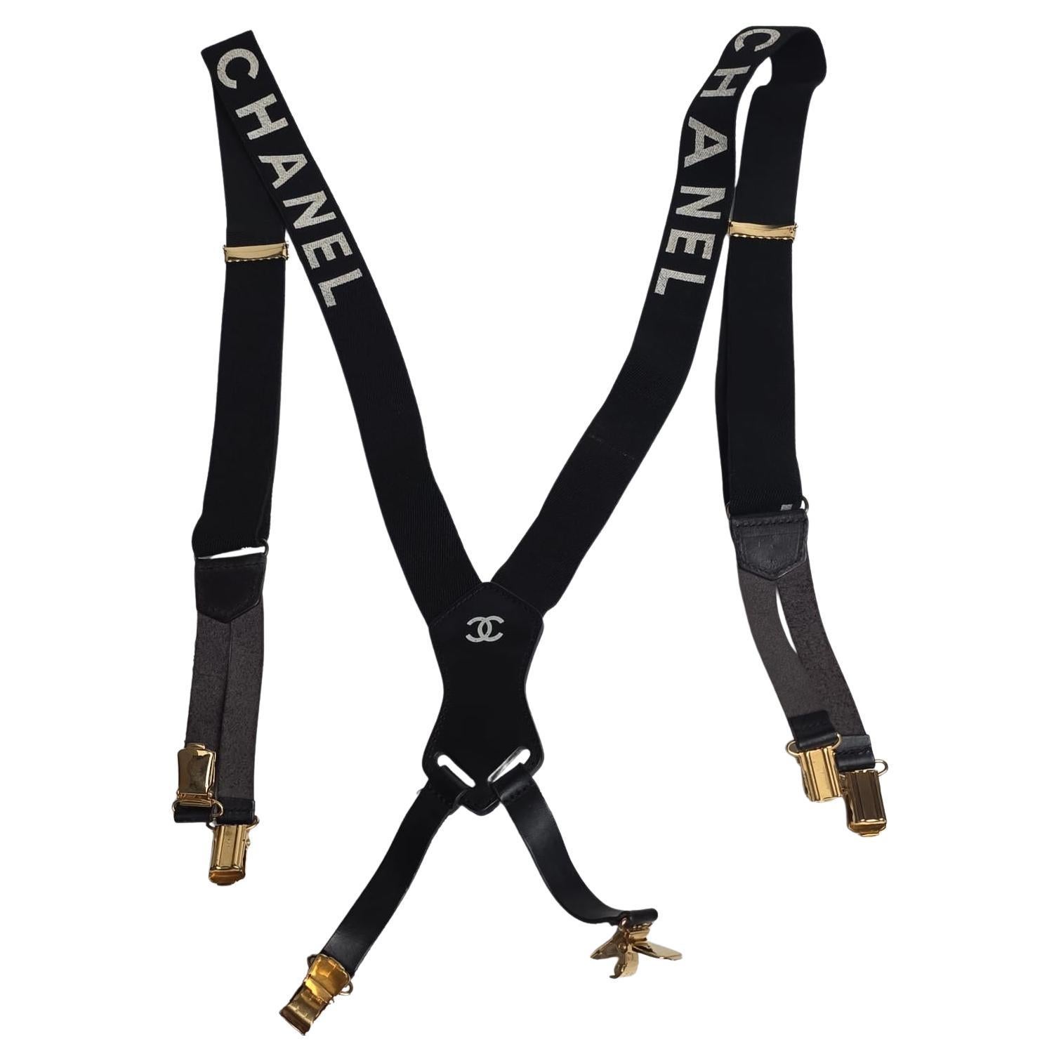 Seltene Vintage Chanel Schwarz Logo Strumpfhalter