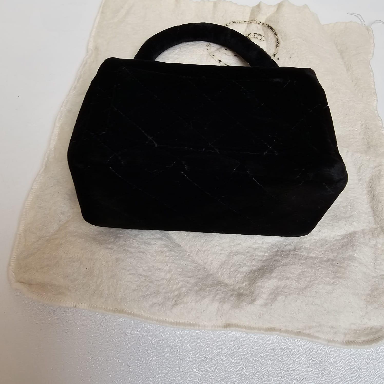 Rare Vintage Chanel Velours Noir Mini Kelly Top Handle Bag 7